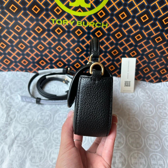 Tory Burch Britten Mini Top Handle Bag Crossbody Black Gold - Picture 2 of 10